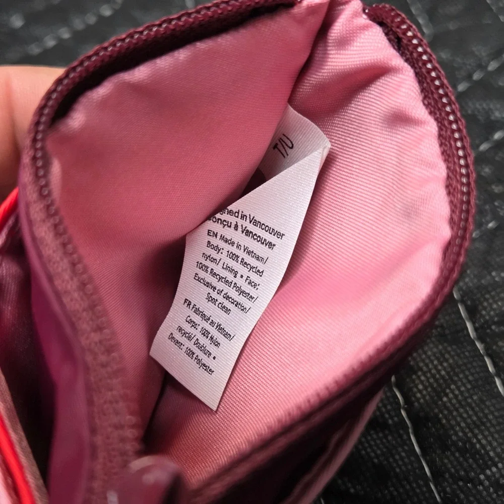 Lululemon True Identity Card Case Pink Red Recycled Nylon Zip Wallet